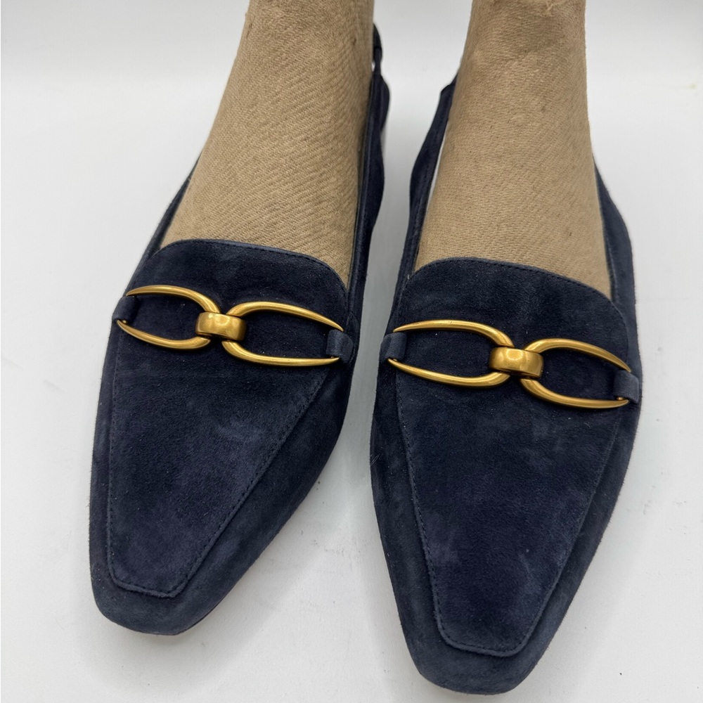 Veronica Beard Navy Blue Loafers with Gold Accent